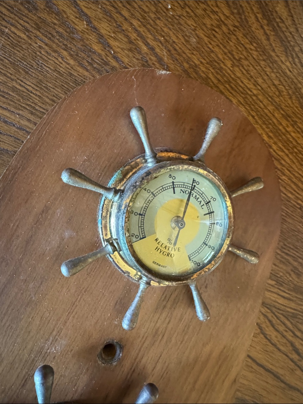 Vintage MCM Nautical Made in Germany Wall Weather Station - Wood, Brass, Steel - Picture 4 of 9